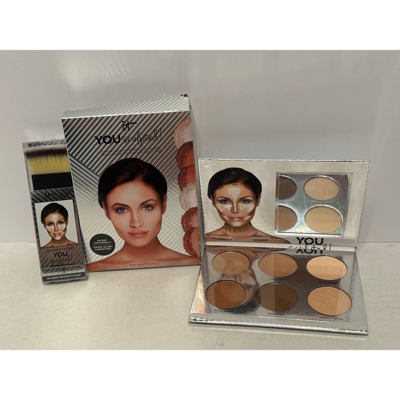 It Cosmetics YOU Sculpted Contour Palette and Contour Highlight no 18 Brush NEW